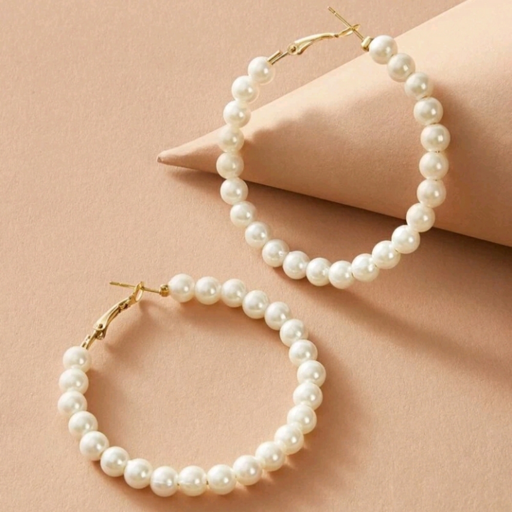 2/$29 Pearl Hoop Earrings - Picture 2 of 5
